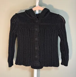 American Eagle Hooded Chunky Knit Cardigan‎ Sweater Black SP Petite 90's thumbnail 1