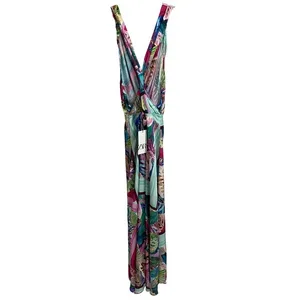 ZARA Multicolor Satin Effect Tropical Scarf Print V- Neck Midi Dress - S‎ NWT thumbnail 6