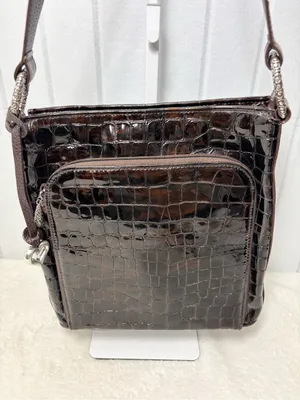 Brighton‎ Vintage Shoulder Bag Brown Leather Croc-Embossed Purse thumbnail 10