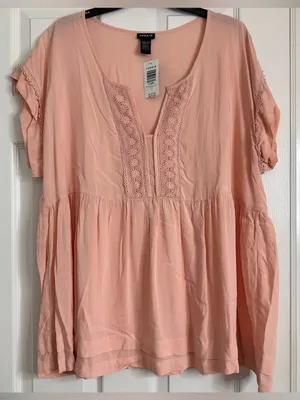 torrid Blush Pink Crochet-Trim Babydoll Blouse Women’s Size 1 (plus size 1x) thumbnail 8