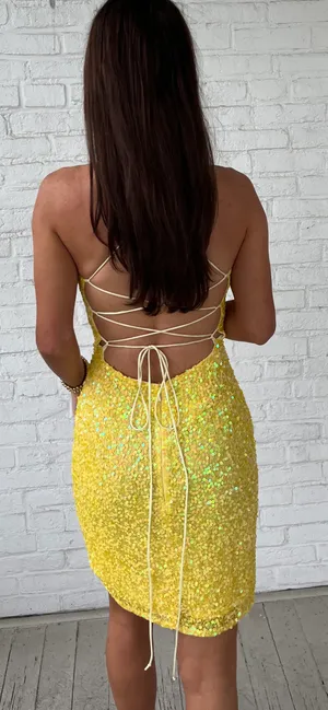 Primavera Couture Yellow Homecoming Dress thumbnail 2