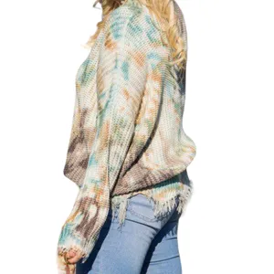 Main Strip Tie Dye Distressed V Neck Sweater thumbnail 4