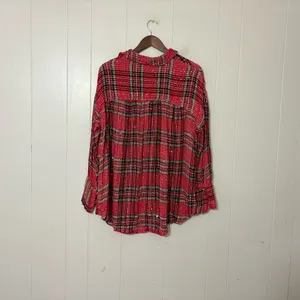 Free People Fearless Love Tunic XS Red Plaid Metallic Bell Sleeve Boho Top thumbnail 13