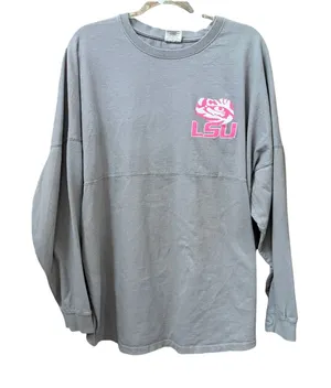 Pressbox LSU Womens Spirit Jersey Style Top Pink Breast Cancer Awareness Large thumbnail 1