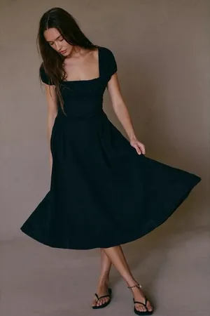 Free People Ciara Pucker Check Midi Dress in Black Size Small Minimalist thumbnail 1