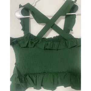 Anthropologie Green Smocked Ruffle CamisolTank Top Square Neck Sleeveless SizeL thumbnail 4