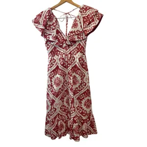 AMUR Zemirah Ruffle Midi Dress Red‎ Ochre Floral Sustainable 6 thumbnail 4