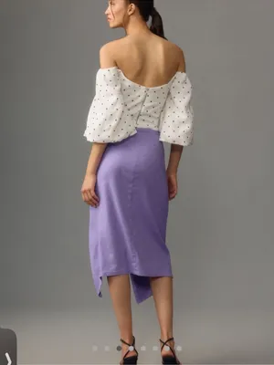 By Anthropologie Ruched Side-Slit‎ Linen Midi Skirt thumbnail 3