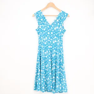 M. Elegance Paris Polka Dot Ruched V-Neck Midi Dress Turquoise Blue Size 36 FR thumbnail 4