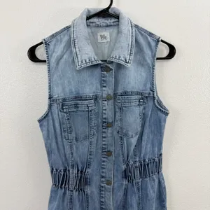 WASH LAB Dress Womens Size Small Blue Denim Sleeveless Button Front Maxi Raw Hem thumbnail 2
