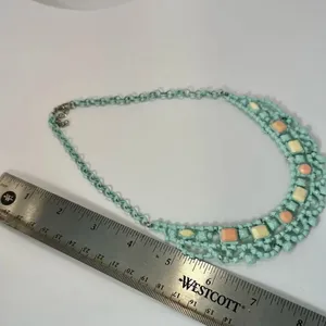 Blue metal orange yellow bib necklace thumbnail 7