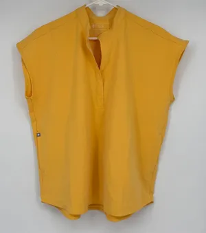 NWT FIGS Rafaela Oversized Scrub Top M Lifesaver Yellow Mandarin Collar thumbnail 1