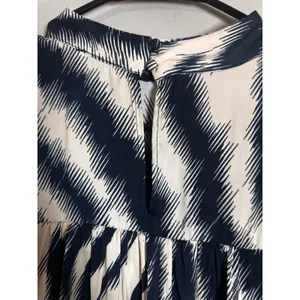 Maison d'Amélie‎ Navy White Abstract Zig Zag Mock Neck Long Sleeve Blouse Large thumbnail 5