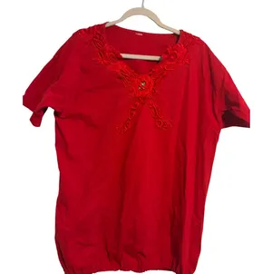 Blouse Romantic Vintage Red Floral Lace Applique Bubble‎ Hem L thumbnail 1