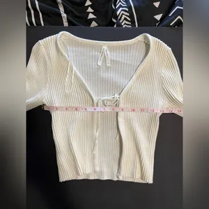 DREAMERS by Debut Cream Long Sleeve Ribbed Cardigan Cover Up Tie Women’s S EUC thumbnail 6