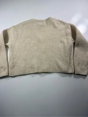 Polly Wool Blend V-Neck Cream Ribbed Button Cardigan Sweater thumbnail 7