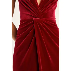Lulus Beautiful Evenings Wine Red Velvet Twist-Front Maxi Dress Formal Small NWT thumbnail 5
