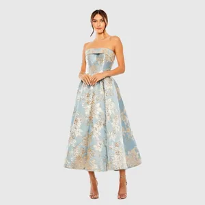 MAC DUGGAL 20726 Light Blue Strapless Brocade Midi Dress with Pockets Size 2 thumbnail 5