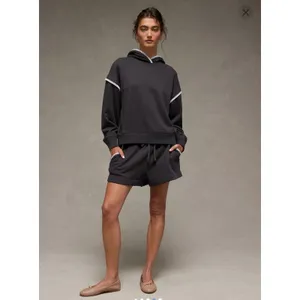 American Eagle Grey Hoodie Whipstitch Crochet Contrast Trim Oversized XL thumbnail 3