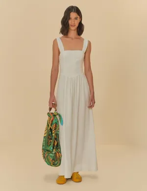 NWT Farm Rio Stretch Linen Blend Cami Maxi Dress Size XS Classic Off White thumbnail 2