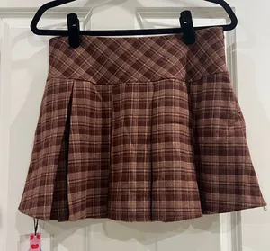 NWT Cider Plaid Pleated Skort – Brown Check – Size M thumbnail 1