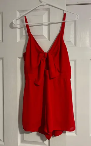 Wild Honey Red Tie Front Romper thumbnail 1