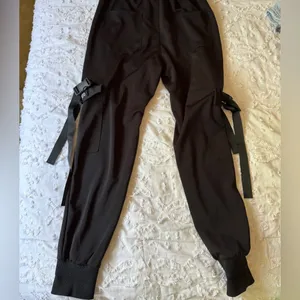 S BLACK CARGO JOGGERS WITH buckles and design thumbnail 3