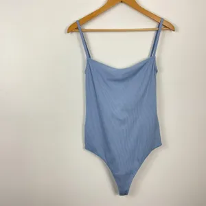 Abercrombie & Fitch Soft A&F Rib Twist Open Back Bodysuit Light Blue Large thumbnail 1