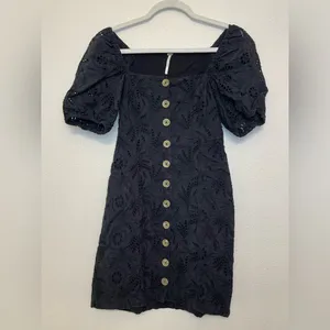 Free people‎ Daniella Eyelet Elegant Black Lace Mini Dress Size 2 thumbnail 6