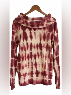 Anthropologie Pilcro Tie Dye Waffle Knit Cowl Neck Burgundy Medium Thermal thumbnail 2