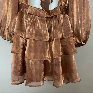 NWT‎ Lulus Dress Ideal Behavior Bronze Metallic Backless Tiered Mini Dress Small thumbnail 11