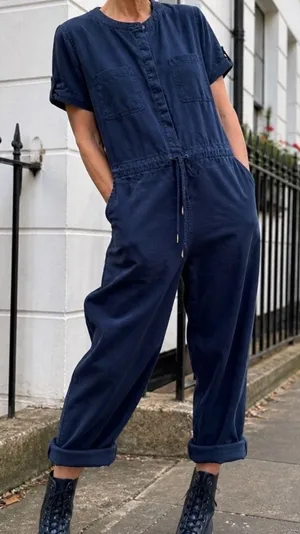 Fat Face Navy Blue Short Sleeve Button Front Jumpsuit Womens 6 EUC thumbnail 1