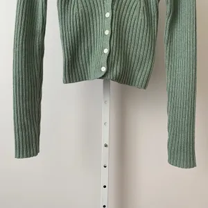 Happily Grey Cotton Clean Office Siren Academia Ribbed V-Neck Cardigan XS Green thumbnail 3