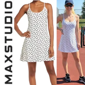 Max Studio Performance Sport Polka Dot Scoop Neck Beige/Black athletic Dress thumbnail 3