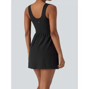 NWT Halara Breezeful Square Neck Active Dress M Black Built In Shorts Pockets thumbnail 4
