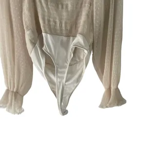 Biashe Women's‎ Size Small Cream Swiss Dot Puff Lace Body Suit thumbnail 8