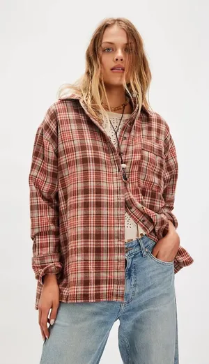 NWT! We The Free Brown, Rust & Pink Plaid Shirt Jacket thumbnail 1