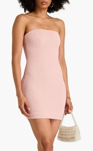 NWT ALICE + OLIVIA Leia strapless beaded mesh mini dress Pastel Pink 12 thumbnail 1