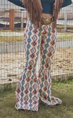 Rock & Roll Denim Aztec Print Bargain Button Bell Bottom Jeans Size 32x32 thumbnail 1