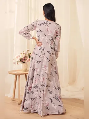 NWT Lulus Loving You Dusty Purple Floral Print Long Sleeve Wrap Maxi Dress Small thumbnail 2