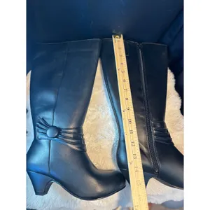 Valley Lane Black Ruched Button Knee High Boots Wide Width 7WW Witchy thumbnail 2