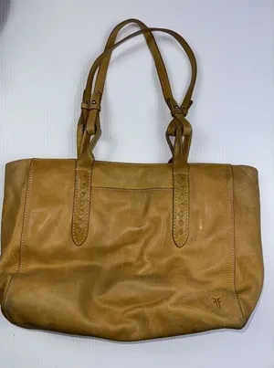 Frye Melissa Leather Mustard Tote Bag Cognac Large Shoulder Handbag W Stain‎ thumbnail 1