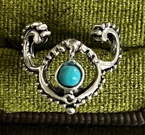 Bohemian/Aztec Blue Turquoise Stainless Steel Silver Statement Ring Size 6 thumbnail 1
