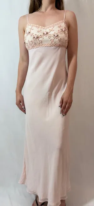 Light Pink Vintage Morgan & Co. Floral Embroidered Evening Gown thumbnail 1