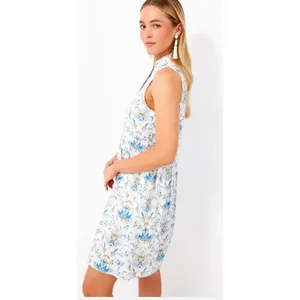 Tuckernuck Blue White Floral Shirt Dress Sleeveless Preppy‎ Resort M thumbnail 2