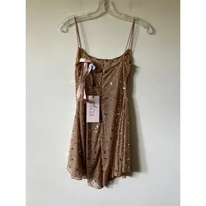 Oh Polly Durrani Sheer Embellished Scoop Neck Mini Dress in Nude Size 4 thumbnail 5