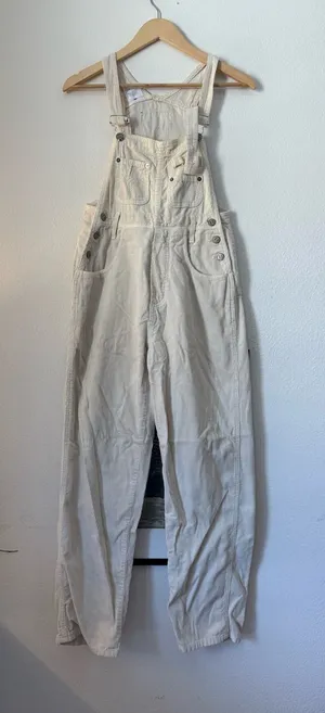 Neutral Cream Women's corduroy Overalls with Adjustable Straps thumbnail 1