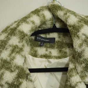 Blu Pepper Large Green Boho Checkered Sherpa Jacket Faux Fur Button Front Coat thumbnail 2
