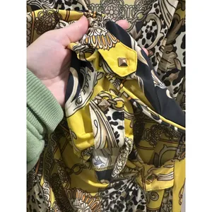 Carmen Marc Valvo Yellow Baroque Leopard Print Faux Wrap Dress Gold Stud Medium thumbnail 3
