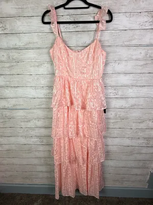 Lulus Stunning Glory Light Pink Floral Jacquard Tiered Maxi Dress Size Large thumbnail 3